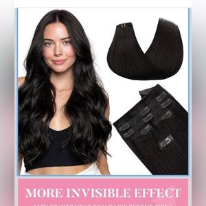 HUMAN HAIR 1B 16” invisedge clip in hair extensions